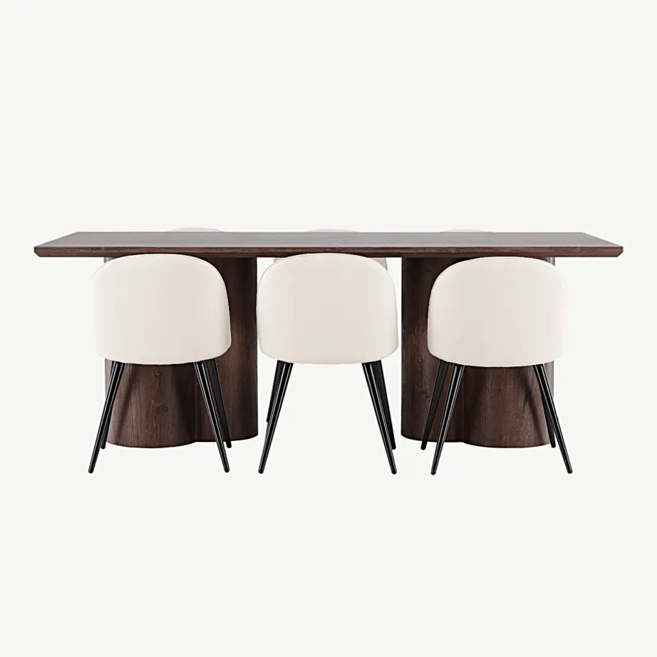 Olivia mokkatoonis söögilaud ja beežide velvetkattega toolid, must raam, GR24539 – 4