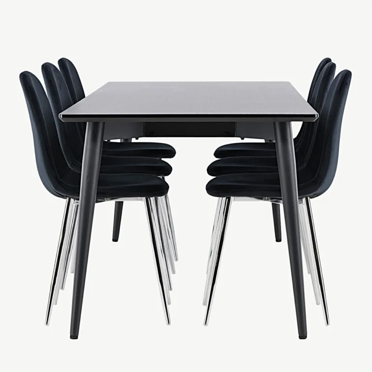 Mustast MDF-ist söögilaud Ellis terasjalgadel ja musta velvetkattega Polar toolidega komplekt - GR24616