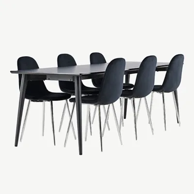 Mustast MDF-ist söögilaud Ellis terasjalgadel ja musta velvetkattega Polar toolidega komplekt - GR24616