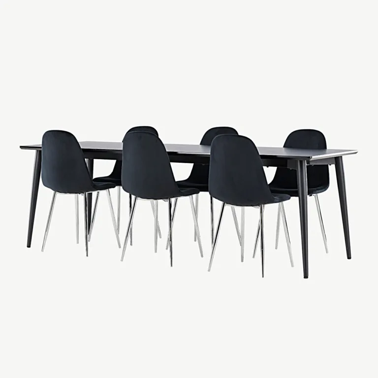 Mustast MDF-ist söögilaud Ellis terasjalgadel ja musta velvetkattega Polar toolidega komplekt - GR24616