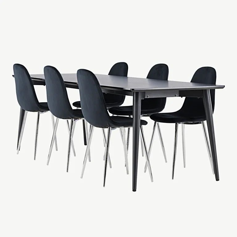 Mustast MDF-ist söögilaud Ellis terasjalgadel ja musta velvetkattega Polar toolidega komplekt - GR24616