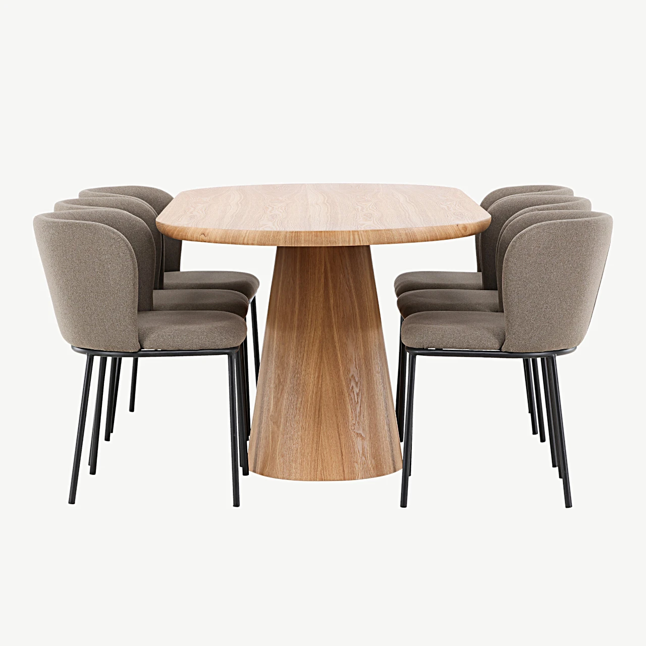 Ovaalne söögilauakomplekt Stjärnö (MDF, 200 × 90 cm) ja pruunid polsterdatud söögitoolid Edina (6 tk) - GR24714