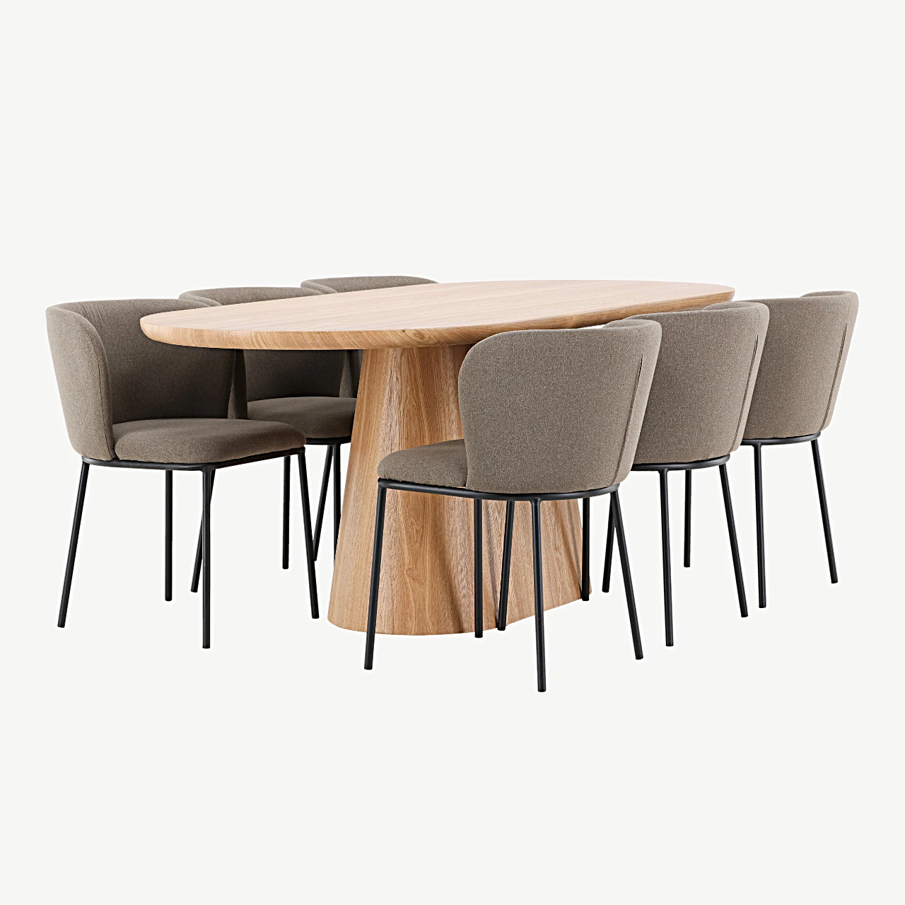 Ovaalne söögilauakomplekt Stjärnö (MDF, 200 × 90 cm) ja pruunid polsterdatud söögitoolid Edina (6 tk) - GR24714
