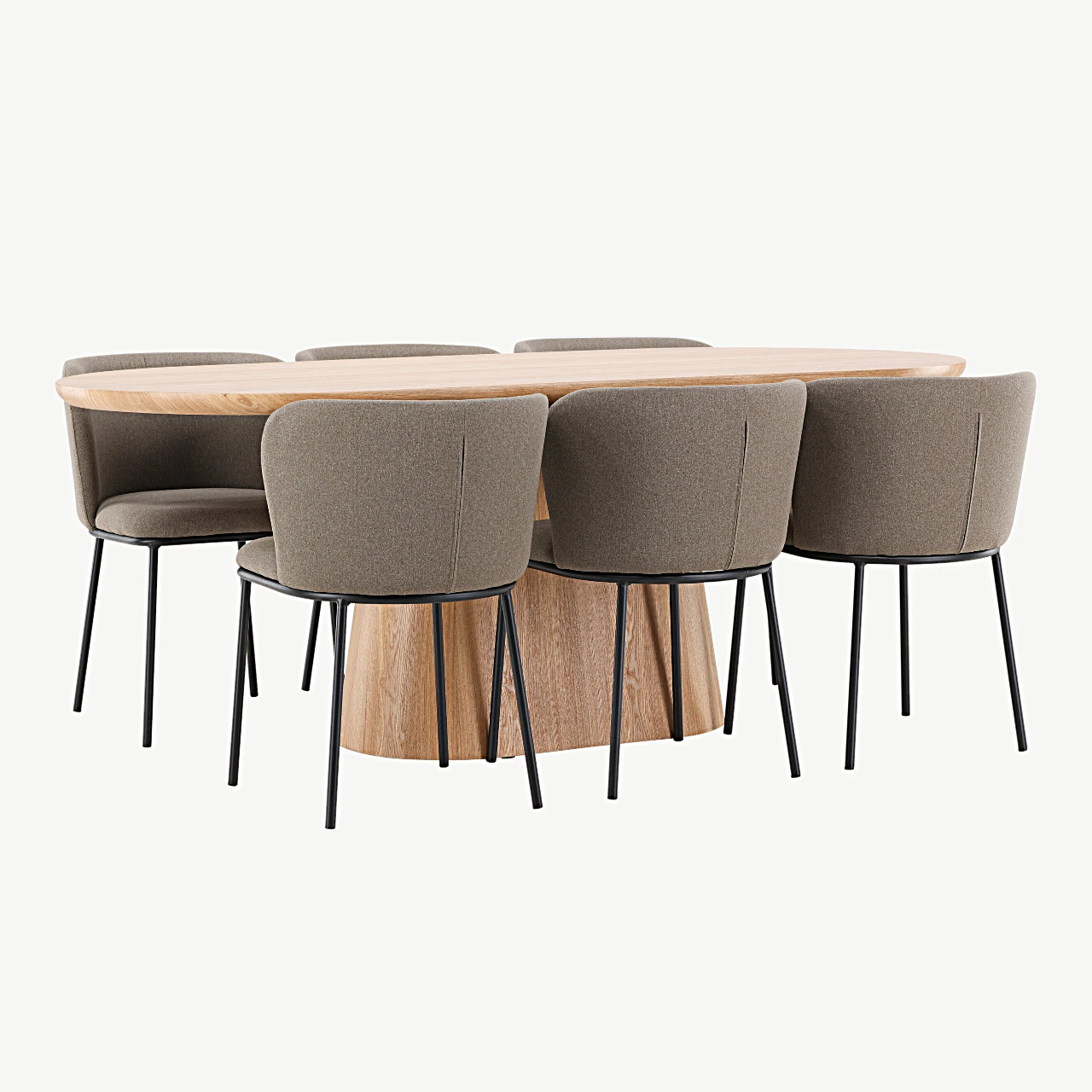Ovaalne söögilauakomplekt Stjärnö (MDF, 200 × 90 cm) ja pruunid polsterdatud söögitoolid Edina (6 tk) - GR24714