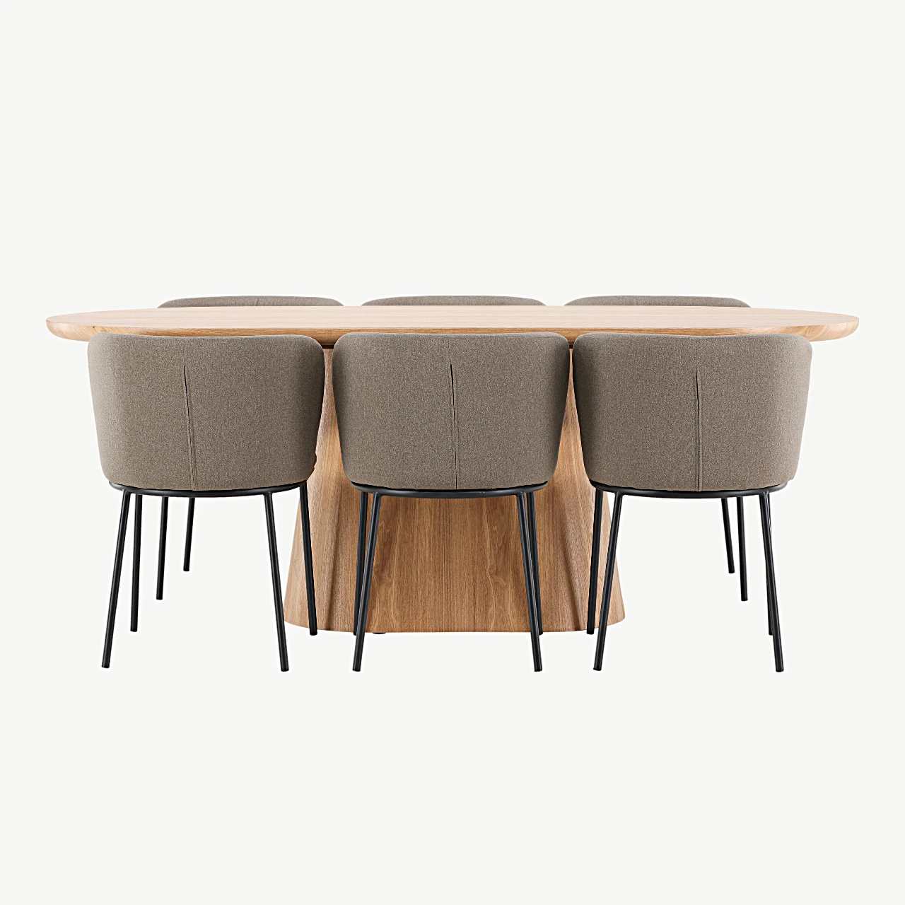 Ovaalne söögilauakomplekt Stjärnö (MDF, 200 × 90 cm) ja pruunid polsterdatud söögitoolid Edina (6 tk) - GR24714