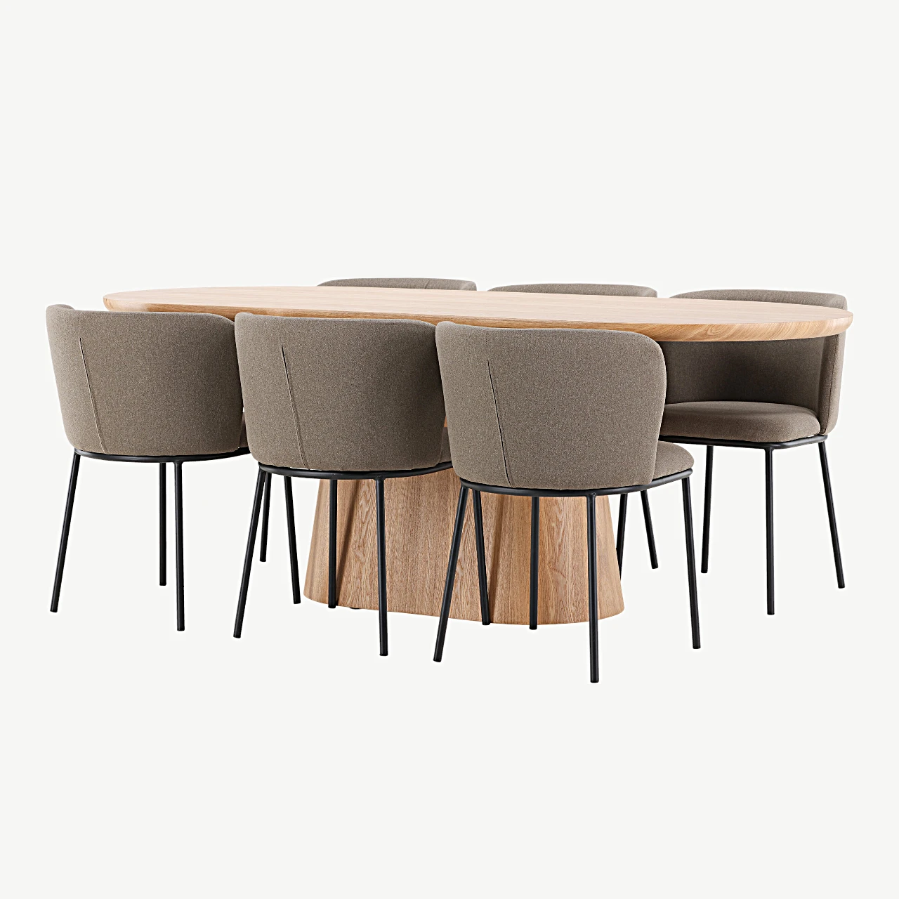 Ovaalne söögilauakomplekt Stjärnö (MDF, 200 × 90 cm) ja pruunid polsterdatud söögitoolid Edina (6 tk) - GR24714