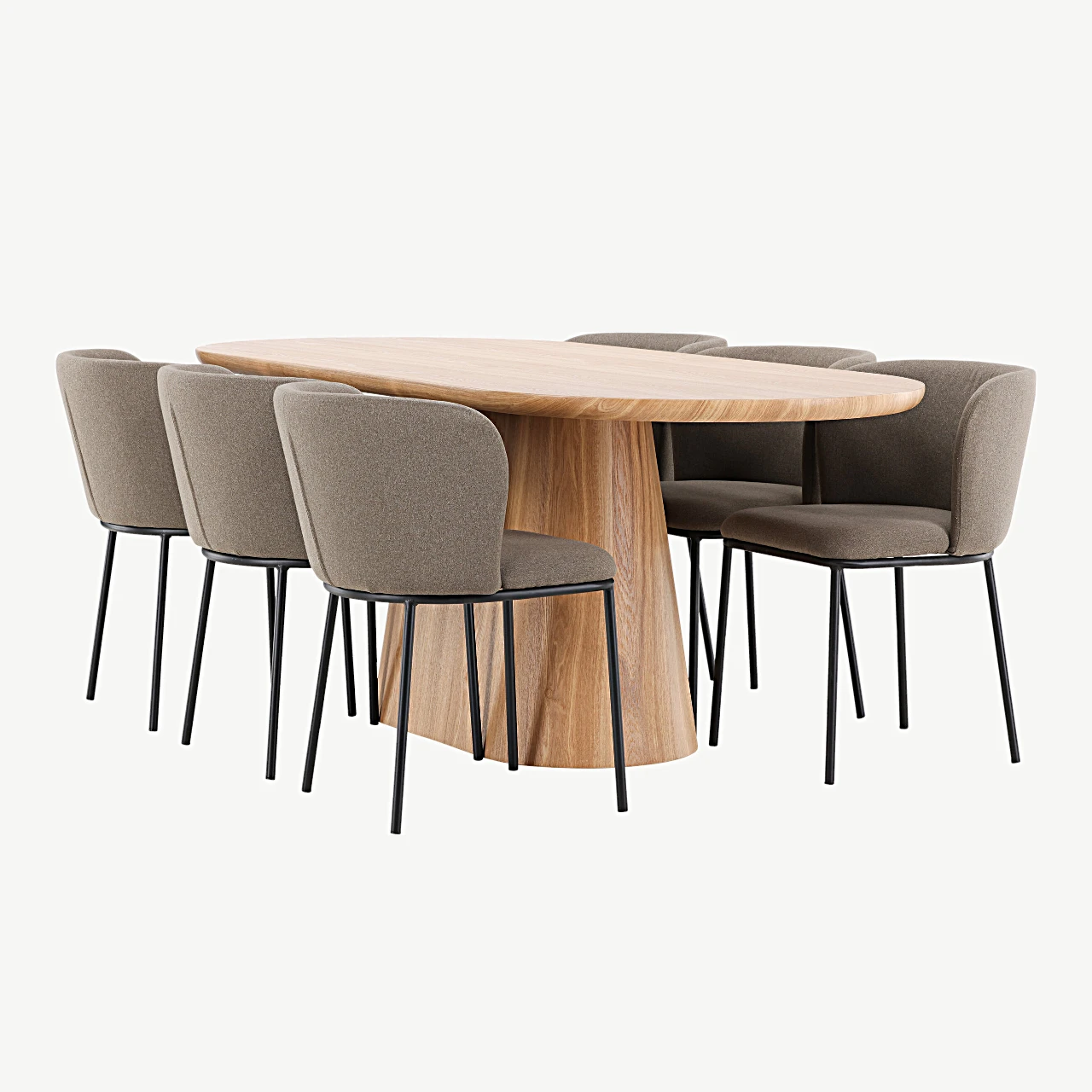 Ovaalne söögilauakomplekt Stjärnö (MDF, 200 × 90 cm) ja pruunid polsterdatud söögitoolid Edina (6 tk) - GR24714
