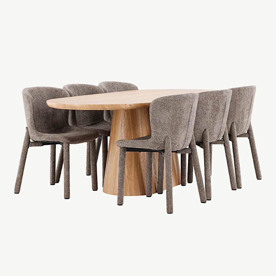 Stjärnö söögilaud (MDF, naturaalne toon) ja pruunid Astoria buklee-toolid, GR24716