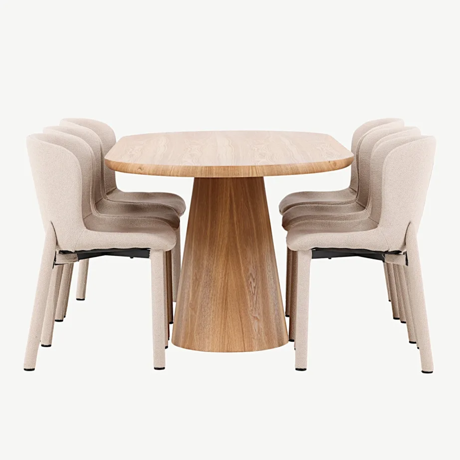 6-kohaline looduslikust MDF-ist Stjärnö söögilaud ja beežid bukleekangast Astoria toolid – söögigrupi komplekt, GR24717 – 2