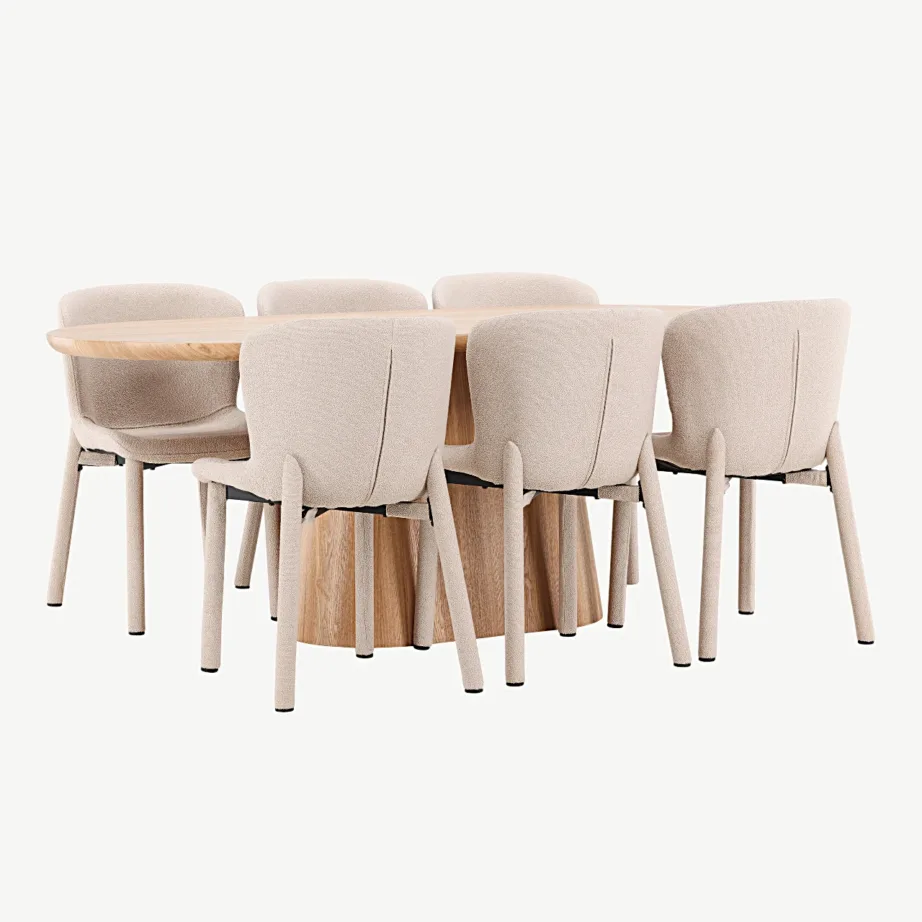 6-kohaline looduslikust MDF-ist Stjärnö söögilaud ja beežid bukleekangast Astoria toolid – söögigrupi komplekt, GR24717 – 3