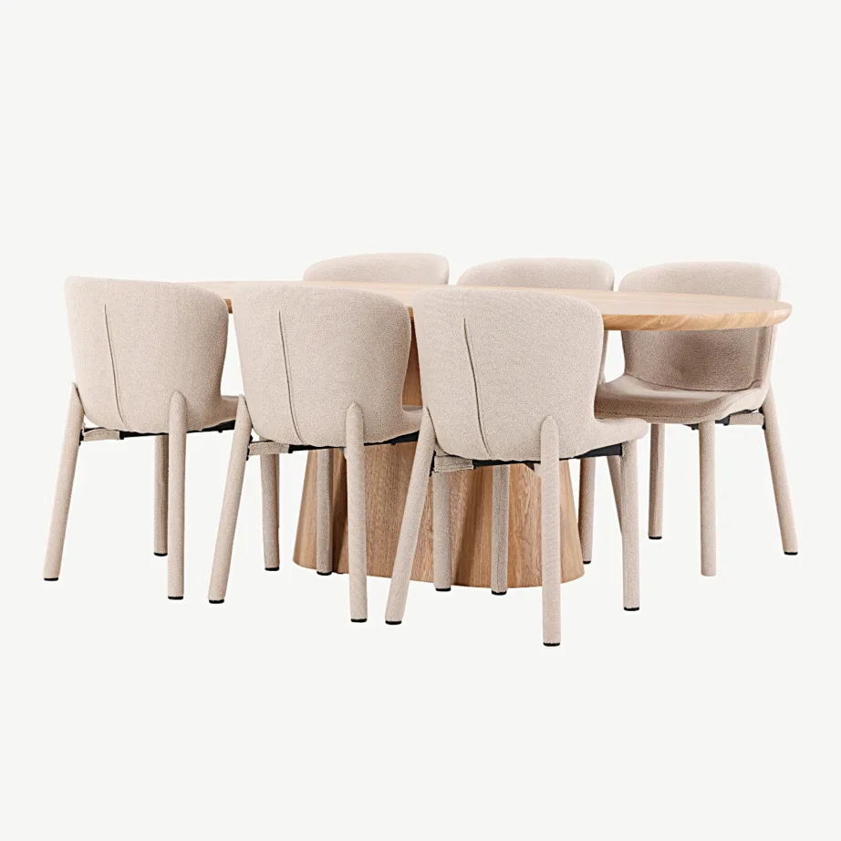 6-kohaline looduslikust MDF-ist Stjärnö söögilaud ja beežid bukleekangast Astoria toolid – söögigrupi komplekt, GR24717 – 5