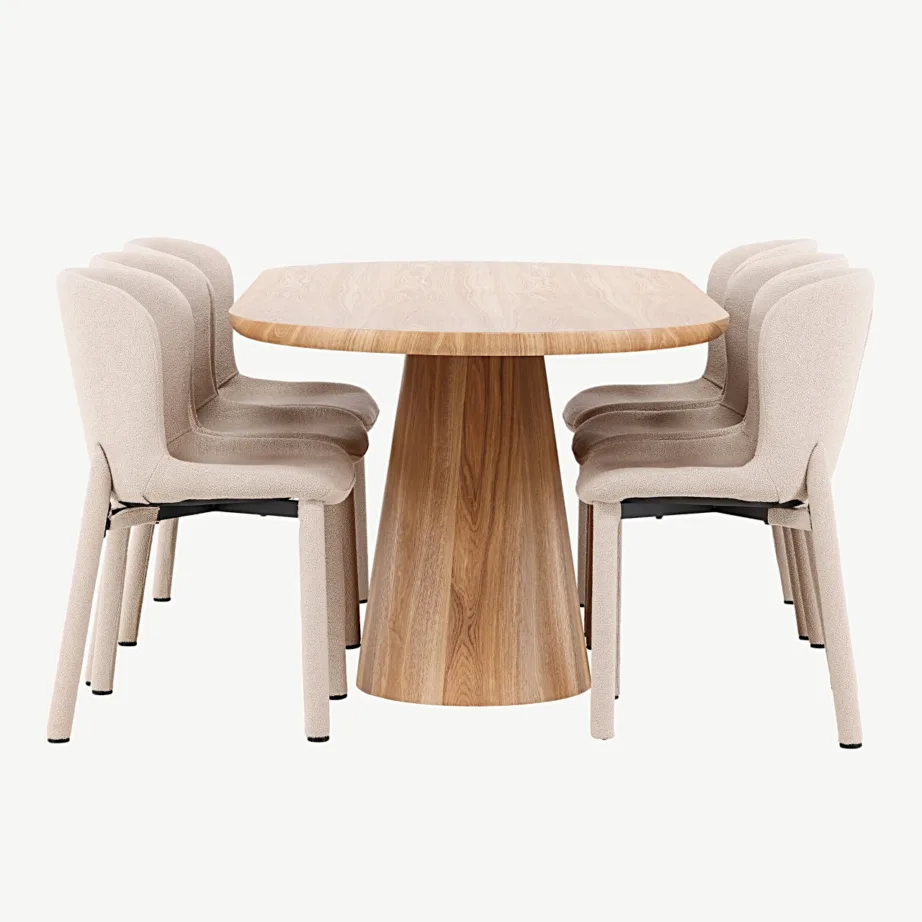 6-kohaline looduslikust MDF-ist Stjärnö söögilaud ja beežid bukleekangast Astoria toolid – söögigrupi komplekt, GR24717 – 7