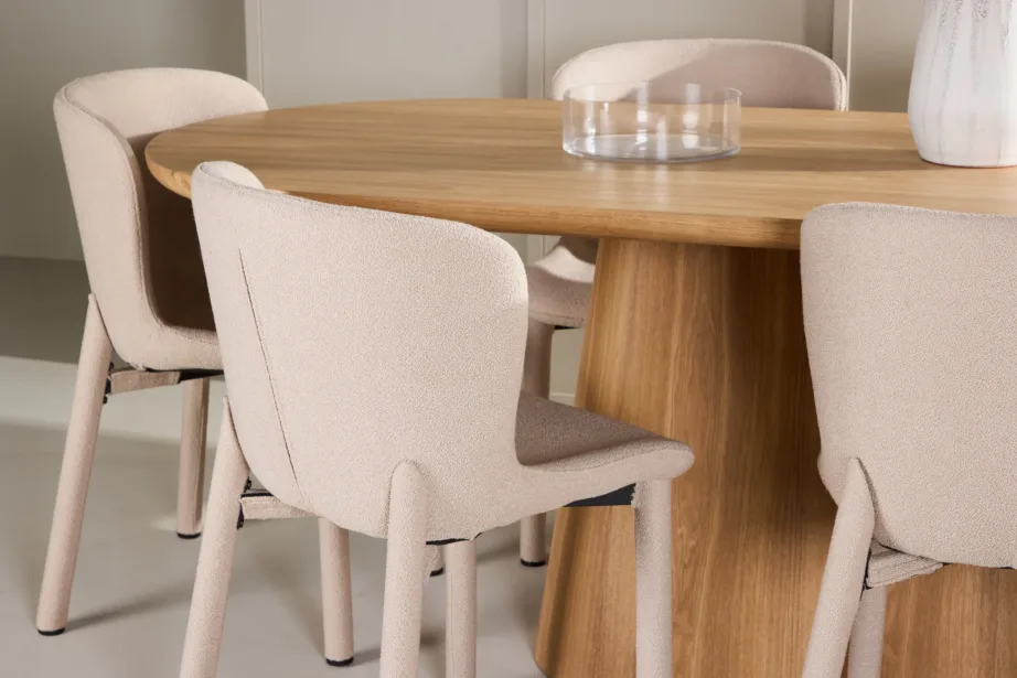 6-kohaline looduslikust MDF-ist Stjärnö söögilaud ja beežid bukleekangast Astoria toolid – söögigrupi komplekt, GR24717 – 9