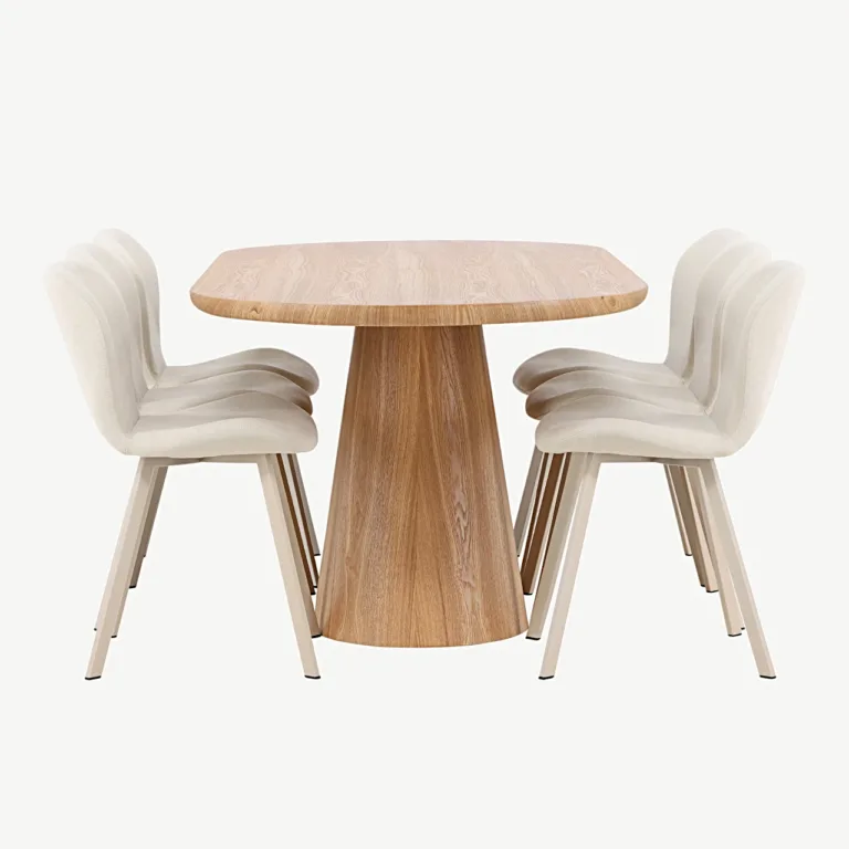 Söögilauakomplekt Stjärnö loodusliku MDF-lauaga ja 6 beeži Lilja tooli (200 × 90 cm) - GR24718