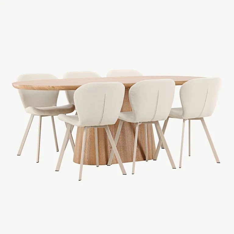 Söögilauakomplekt Stjärnö loodusliku MDF-lauaga ja 6 beeži Lilja tooli (200 × 90 cm) - GR24718