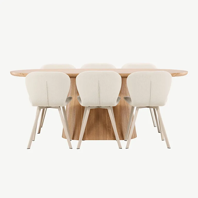Söögilauakomplekt Stjärnö loodusliku MDF-lauaga ja 6 beeži Lilja tooli (200 × 90 cm) - GR24718