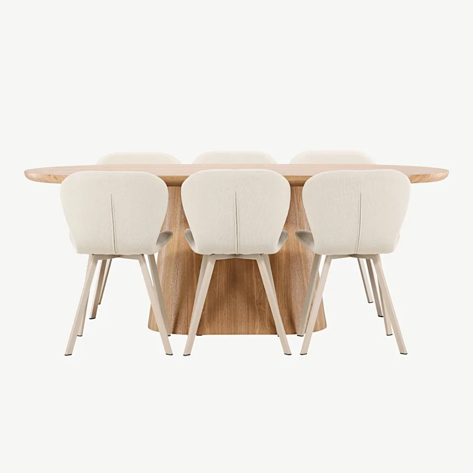 Söögilauakomplekt Stjärnö loodusliku MDF-lauaga ja 6 beeži Lilja tooli (200 × 90 cm), GR24718 – 4