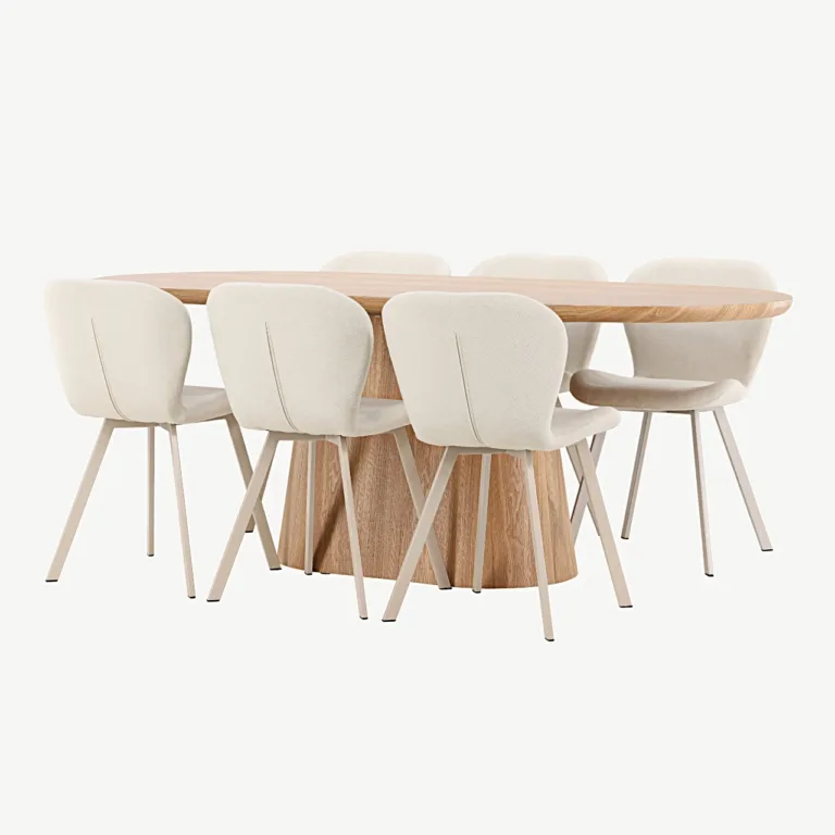 Söögilauakomplekt Stjärnö loodusliku MDF-lauaga ja 6 beeži Lilja tooli (200 × 90 cm) - GR24718