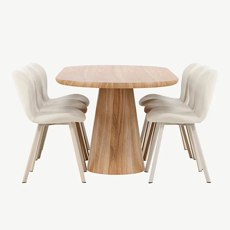 Söögilauakomplekt Stjärnö loodusliku MDF-lauaga ja 6 beeži Lilja tooli (200 × 90 cm) - GR24718