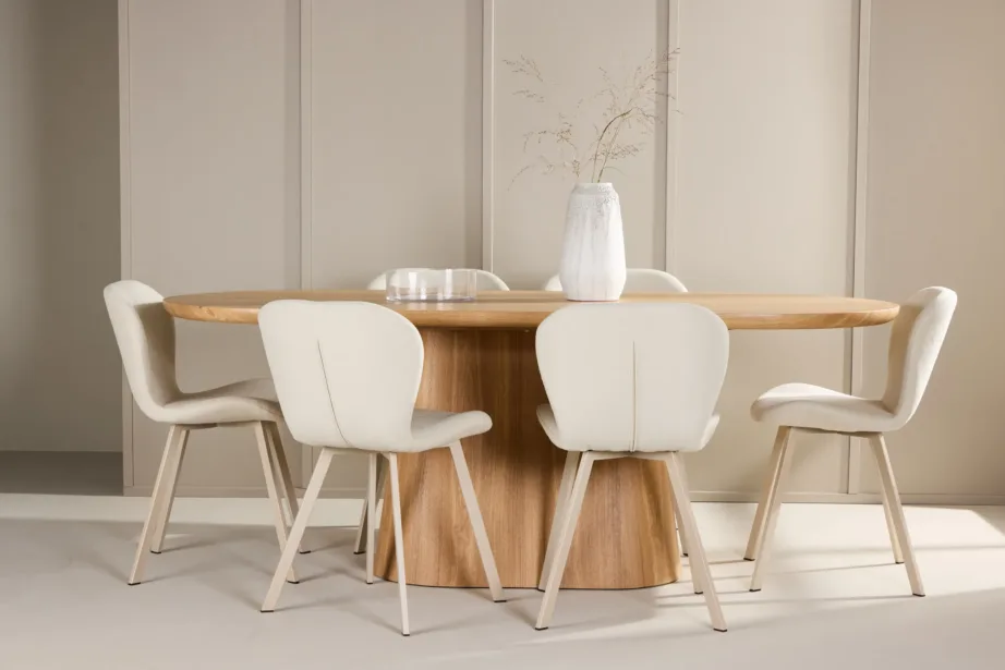 Söögilauakomplekt Stjärnö loodusliku MDF-lauaga ja 6 beeži Lilja tooli (200 × 90 cm), GR24718 – 8