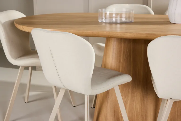 Söögilauakomplekt Stjärnö loodusliku MDF-lauaga ja 6 beeži Lilja tooli (200 × 90 cm) - GR24718