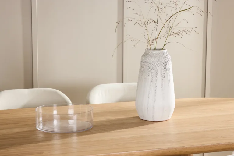 Söögilauakomplekt Stjärnö loodusliku MDF-lauaga ja 6 beeži Lilja tooli (200 × 90 cm) - GR24718