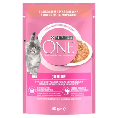 Purina ONE Junior lõhe ja porgandiga 85g märgtoit kassipoegadele