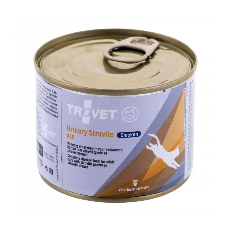 Trovet ASD Urinary Struvite 200 g kanalihaga gluteenivaba veterinaarne märgtoit täiskasvanud kassidele kuseteede tervise toetamiseks