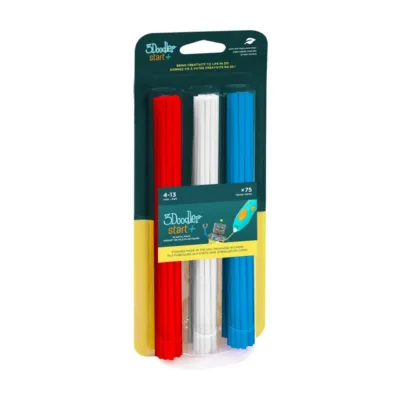 3Doodler 3DS-ECO-MIX1-75 2,5 mm, 75 tk, komposteeritavad plastmasspulgad 3Doodler Start ja Build&Play pliiatsile, sinine/punane/valge