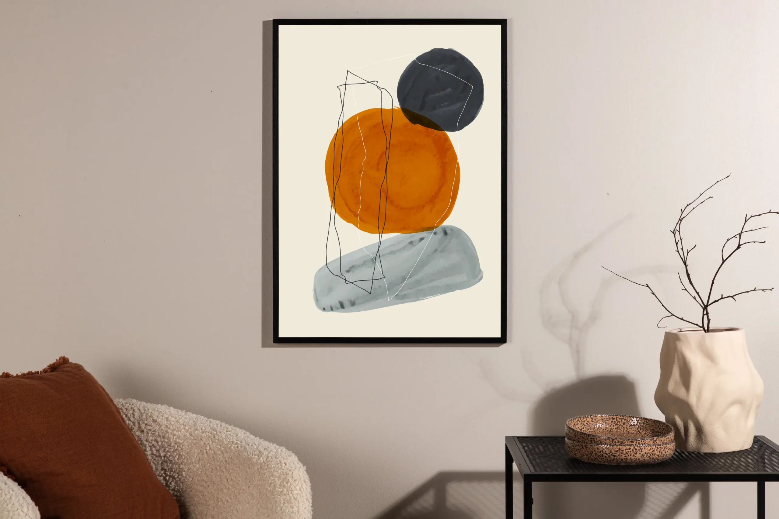 Abstraktne seinaposter Stones (beež, oranž-hall, 50x70 cm) - 60006-003