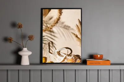 Rannateemaline sidrunimustriga plakat Beach (beež, 50x70 cm, Venture Home) - 60041-003