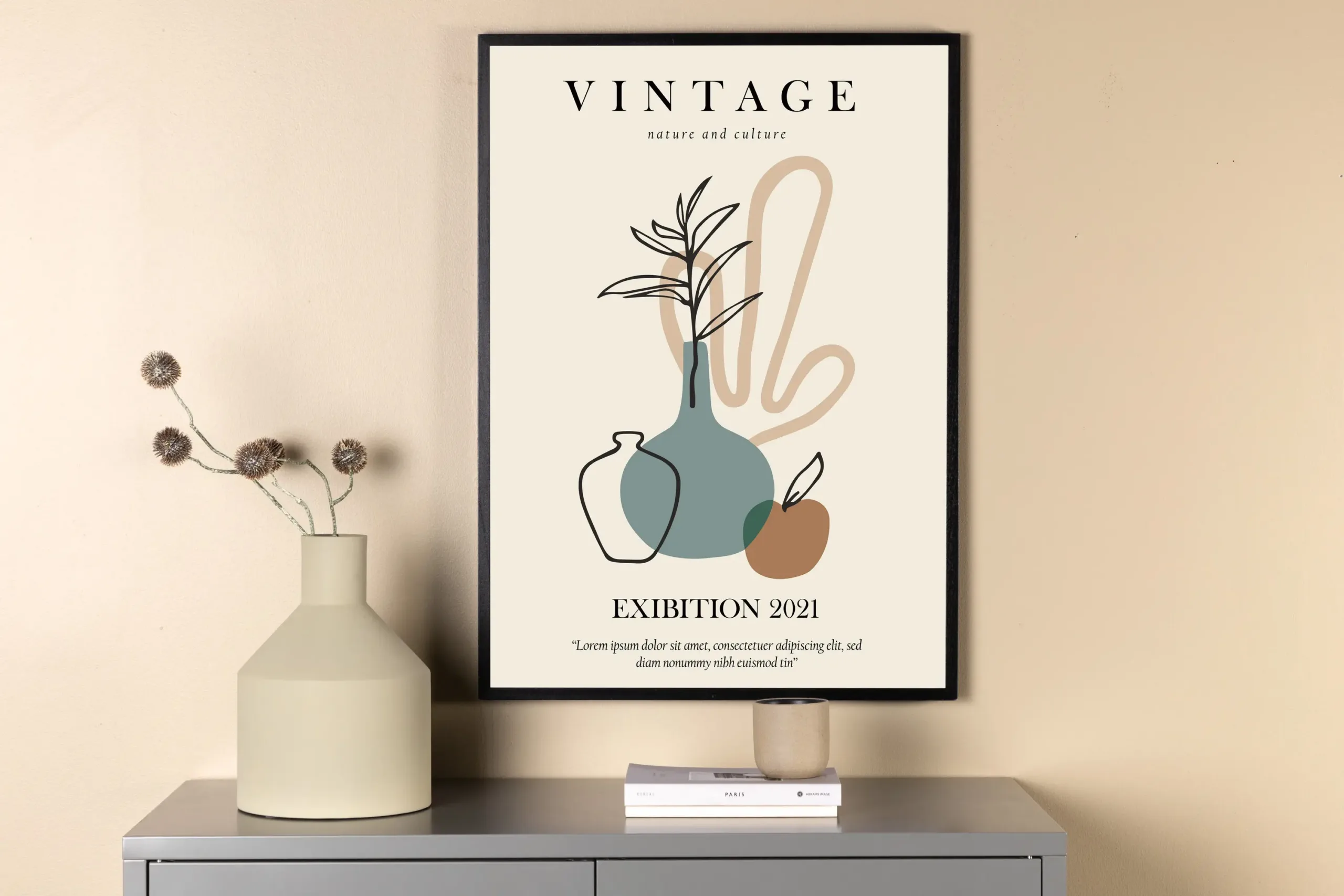 Abstraktne seinaposter Vintage (beež, 50x70 cm) - 60046-003