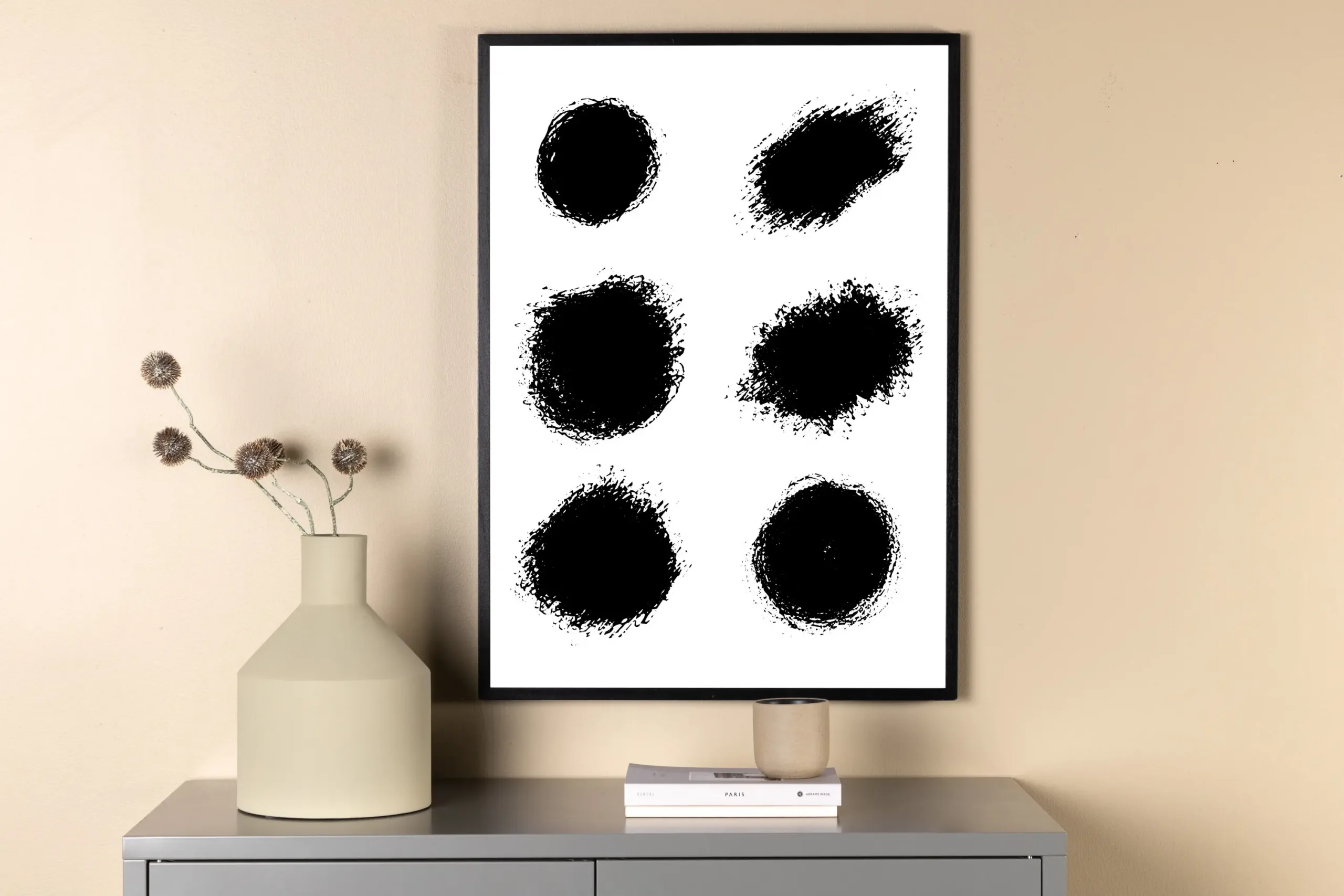 Abstraktne poster Dots, valge mustade täppidega, 70x100 cm - 60049-004