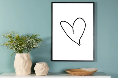 Südamemotiiviga line-art poster, valge/must, 30 × 40 cm, 60055-002