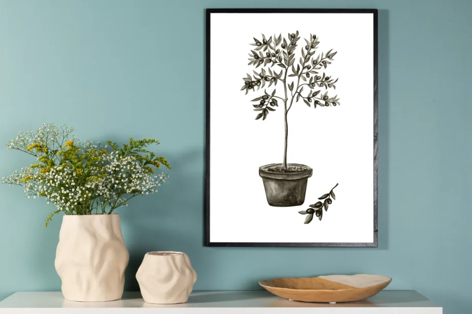 Akvarelltehnikas oliivipuu poster Olive (21x30 cm, roheline-valge) - 60057-001
