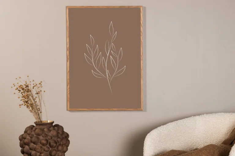 Abstraktse lehemotiiviga pruun poster Drawed leaf 50x70 cm - 60062-003
