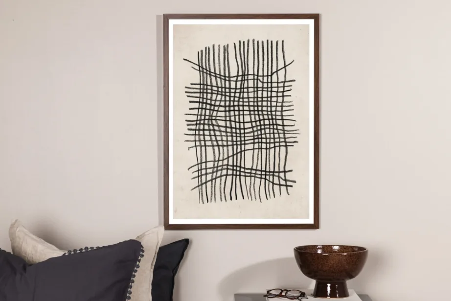 Abstraktne Linework seinaposter, beež-must (50x70 cm) - 60073-003