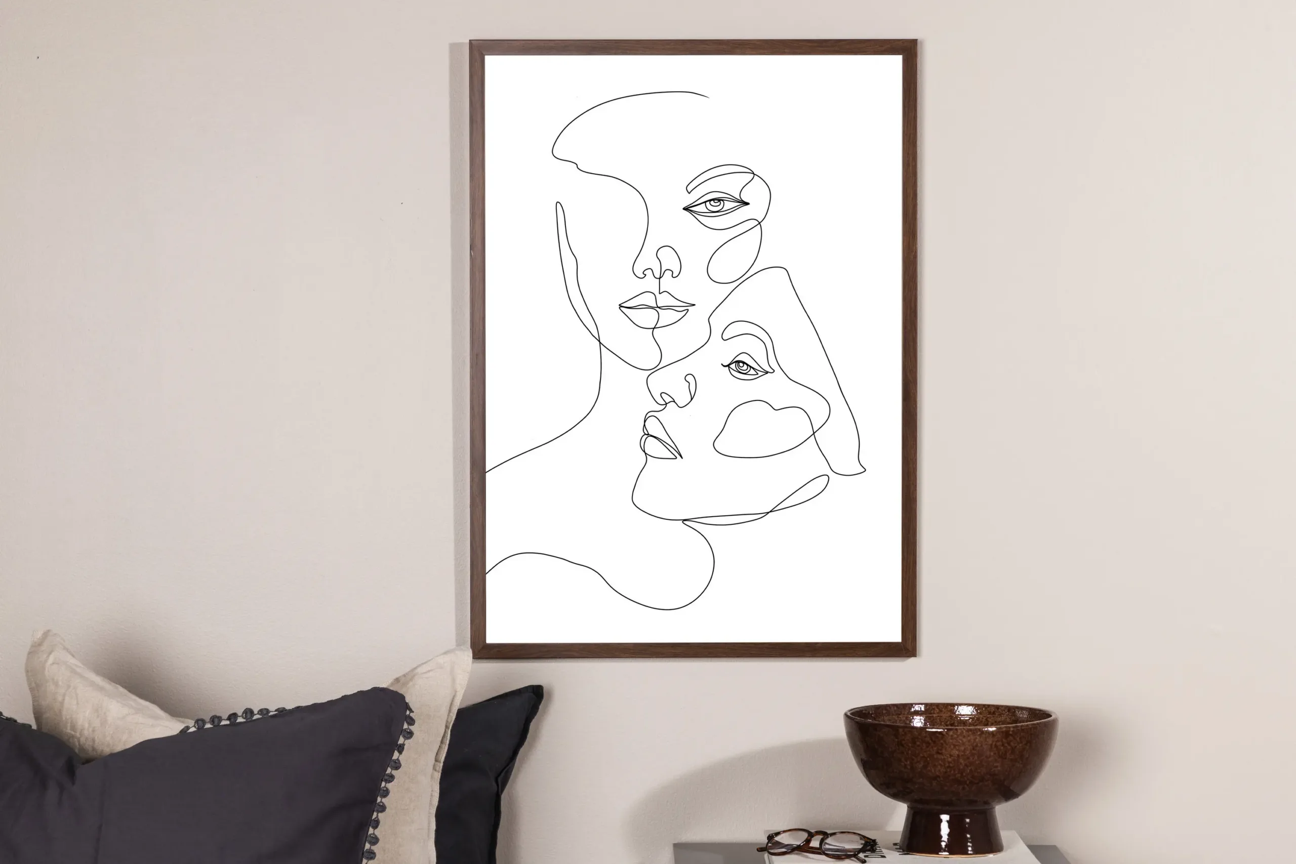 Minimalistlik seinaposter Faces, mustvalge line art, 21x30 cm - 60074-001