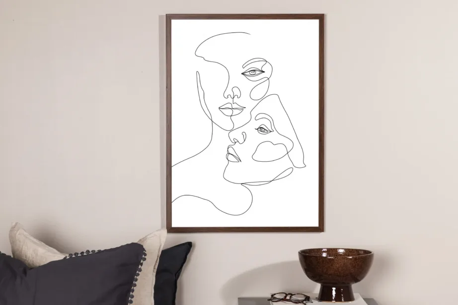 Minimalistlik poster Faces – kahe näoga mustvalge joongraafika, 50×70 cm, 60074-003