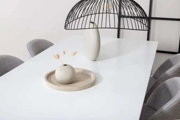 Pikendatav söögilauakomplekt Jimmy, valge HPL ja must teras, 6 halli Velvet-tooliga - GR22067