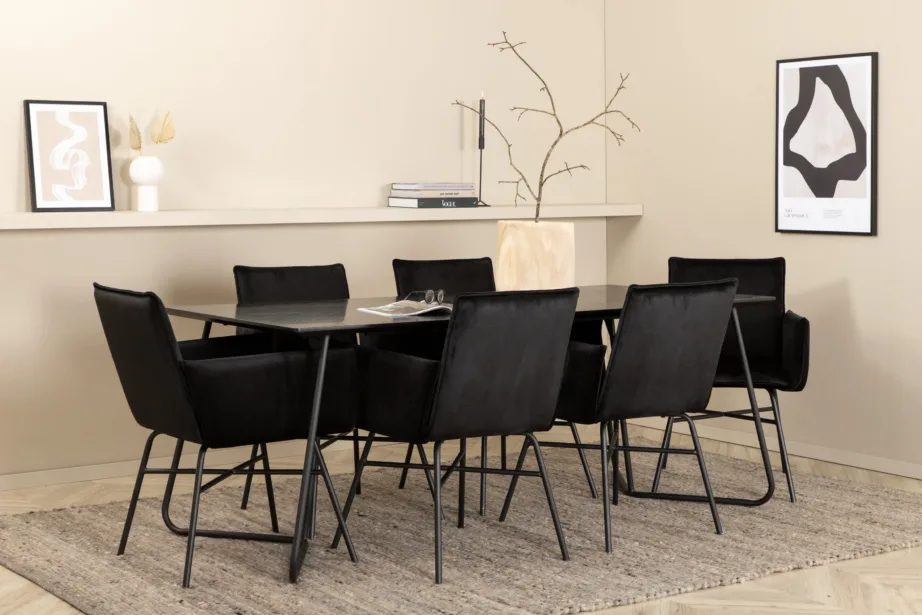 Petra must söögilaud velvet toolidega (6 tk), GR22100 – 2