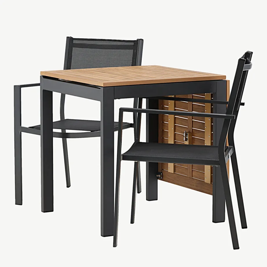 Diego pikendatav ristkülikukujuline õuemööblikomplekt mustade Copacabana toolidega (alumiinium, pruun puitplastkomposiit), GR23402 – 6