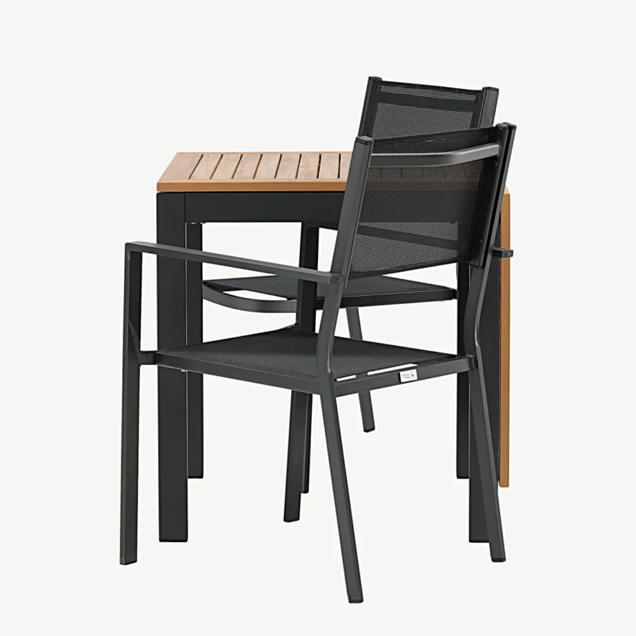 Diego pikendatav ristkülikukujuline õuemööblikomplekt mustade Copacabana toolidega (alumiinium, pruun puitplastkomposiit), GR23402 – 7