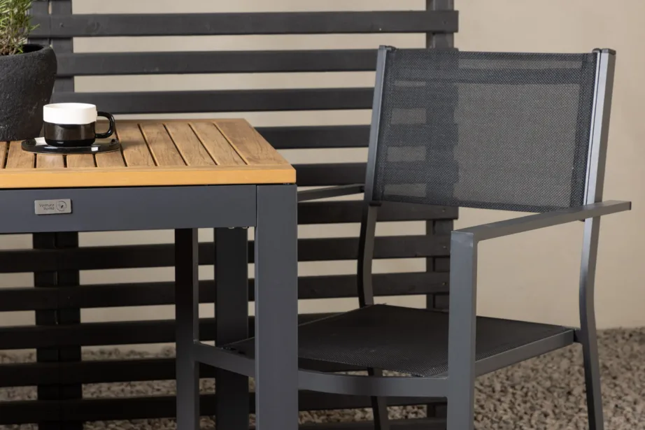 Diego pikendatav ristkülikukujuline õuemööblikomplekt mustade Copacabana toolidega (alumiinium, pruun puitplastkomposiit), GR23402 – 9