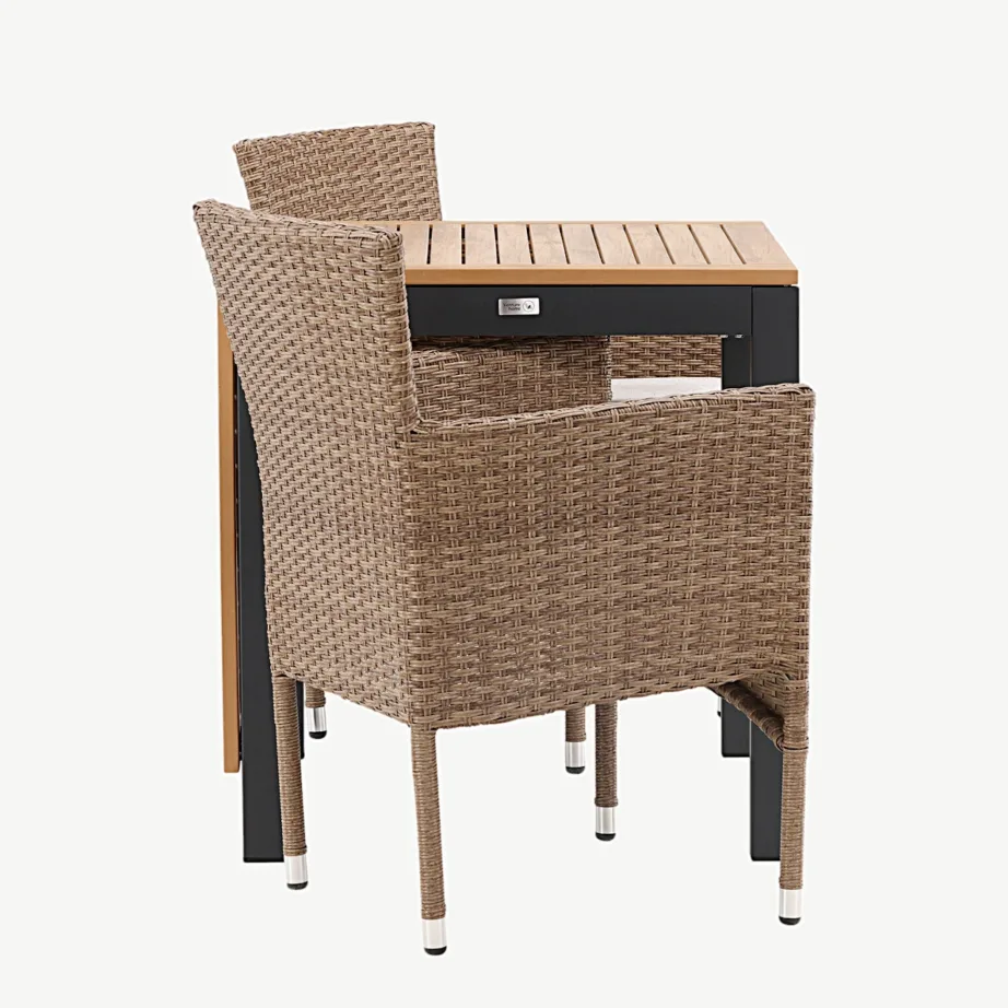 Ristkülikukujuline laiendatav aiamööblikomplekt Diego (puitplastkomposiidist, musta alumiiniumiga, 2 kunstrotangist tugitooliga), GR23405 – 2