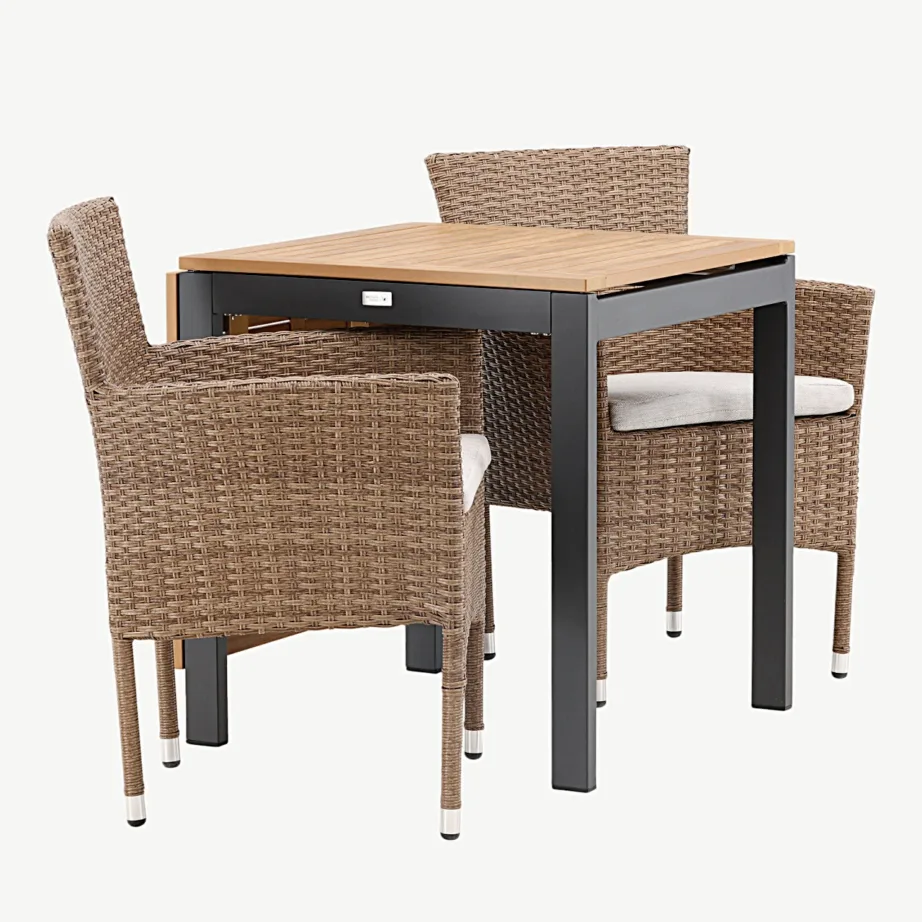 Ristkülikukujuline laiendatav aiamööblikomplekt Diego (puitplastkomposiidist, musta alumiiniumiga, 2 kunstrotangist tugitooliga), GR23405 – 3