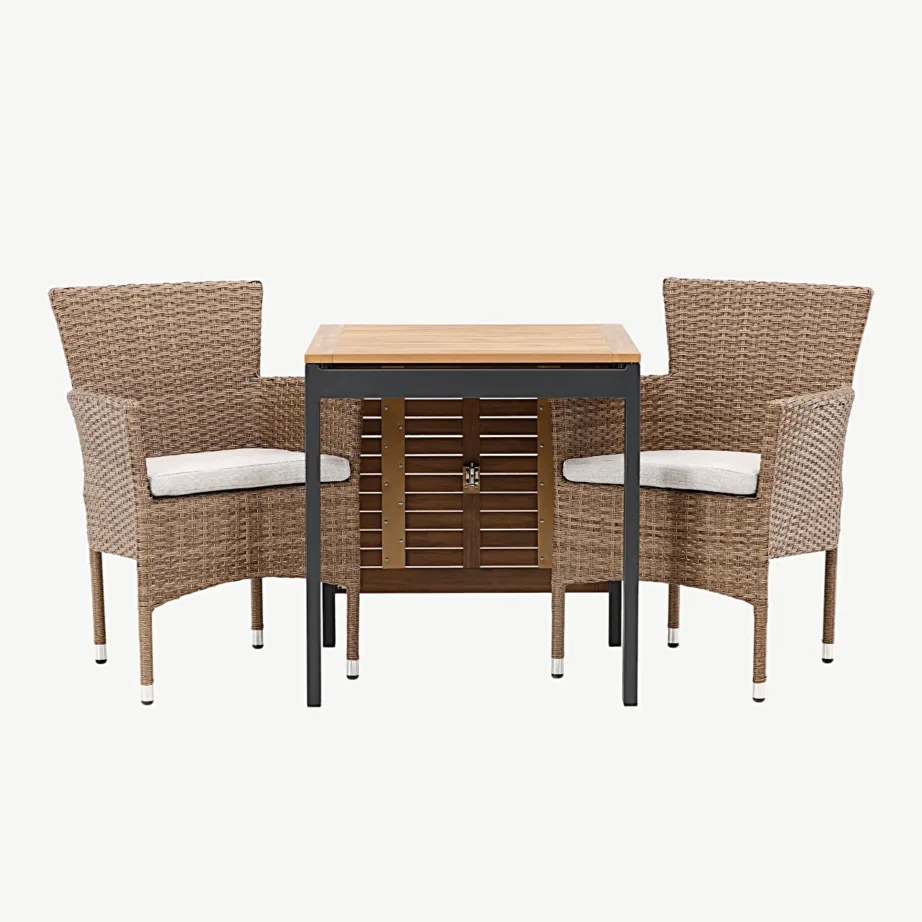 Ristkülikukujuline laiendatav aiamööblikomplekt Diego (puitplastkomposiidist, musta alumiiniumiga, 2 kunstrotangist tugitooliga), GR23405 – 4