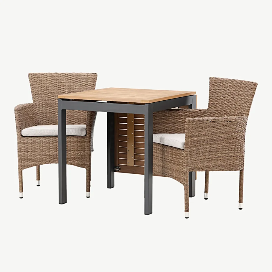 Ristkülikukujuline laiendatav aiamööblikomplekt Diego (puitplastkomposiidist, musta alumiiniumiga, 2 kunstrotangist tugitooliga), GR23405 – 5