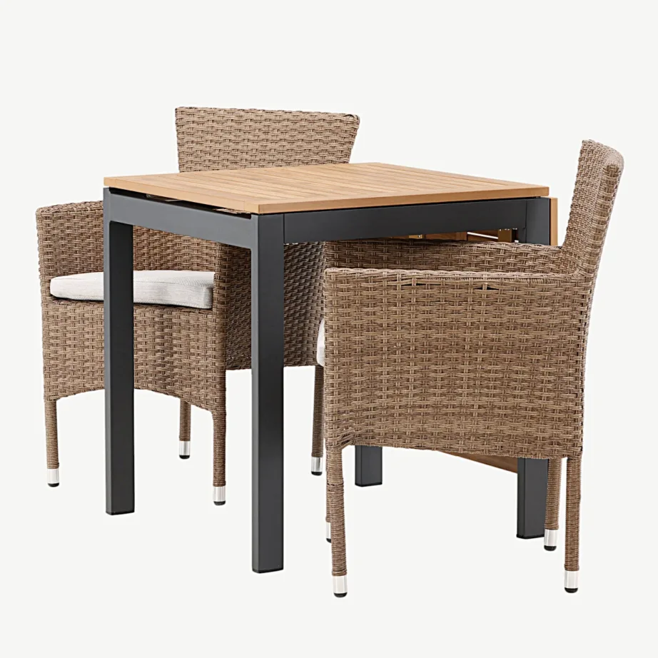 Ristkülikukujuline laiendatav aiamööblikomplekt Diego (puitplastkomposiidist, musta alumiiniumiga, 2 kunstrotangist tugitooliga), GR23405 – 6