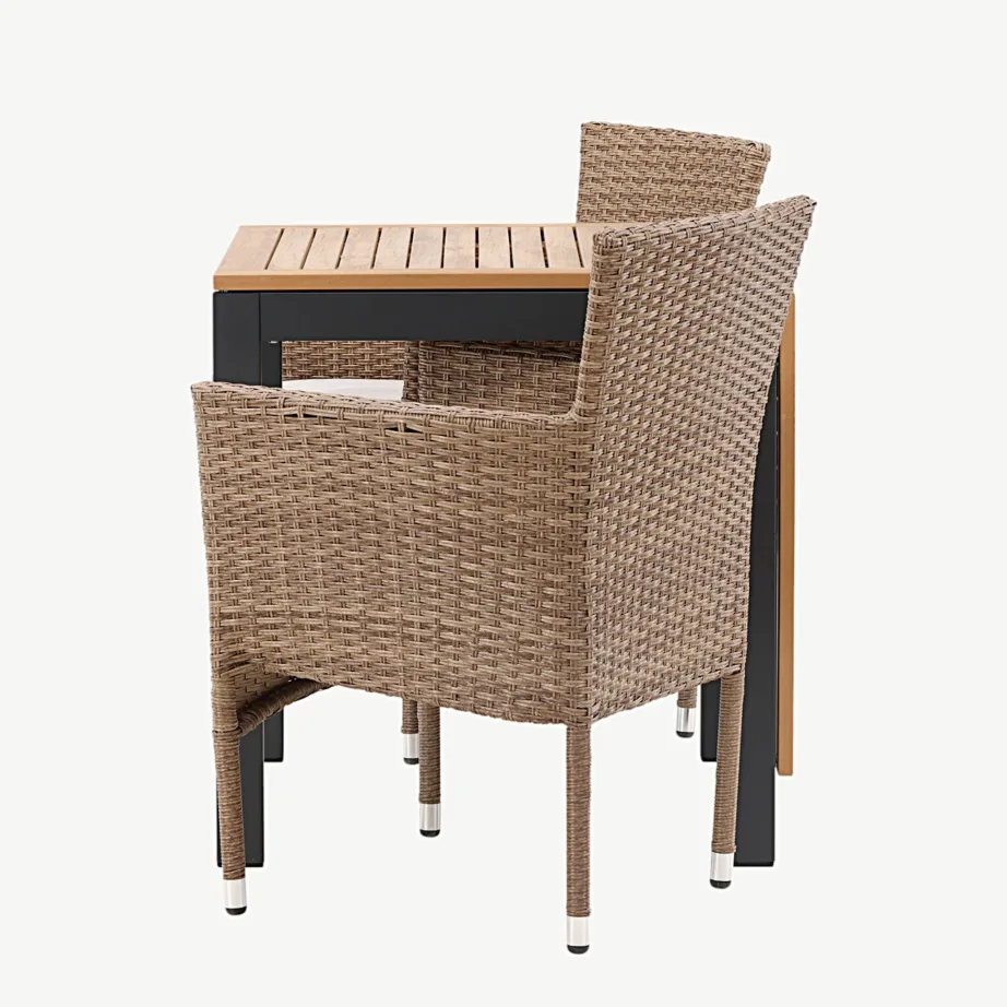 Ristkülikukujuline laiendatav aiamööblikomplekt Diego (puitplastkomposiidist, musta alumiiniumiga, 2 kunstrotangist tugitooliga), GR23405 – 7